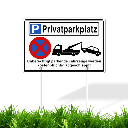 TAKULA 30 * 20CM Privatparkplatz Schild mit Pfosten - Parkplatzschild mit Halterung Privatparkplatz Schild Parkverbotsschild Privatparkplatz Parkverbotsschilder