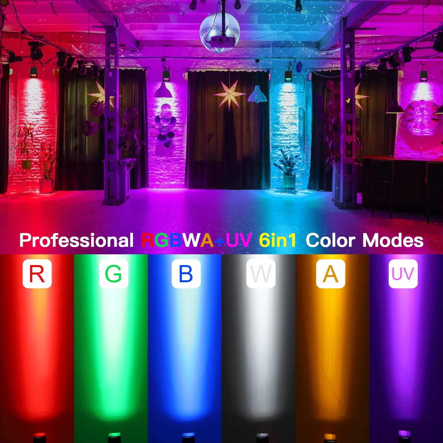 UKing 6 * 18W akku led par strahler wiederaufladbarer, RGBWA+UV disco licht Scheinwerfer Bühnenlicht mit mit Fernbedienung, unterstützt APP/2,4 GHz/DMX-Steuerung für DJ Party Hochzeiten