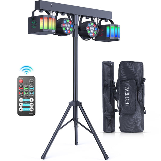 GdjRttk 60W DJ-Lichtset Bühnenlicht mit Ständer und Fernbedienung, Derby RGBW DMX LED Par Scheinwerfer mit Stroboskopeffekt Discolicht für DJ, KTV, Kirchen, Konzerte, Hochzeiten, Halloween