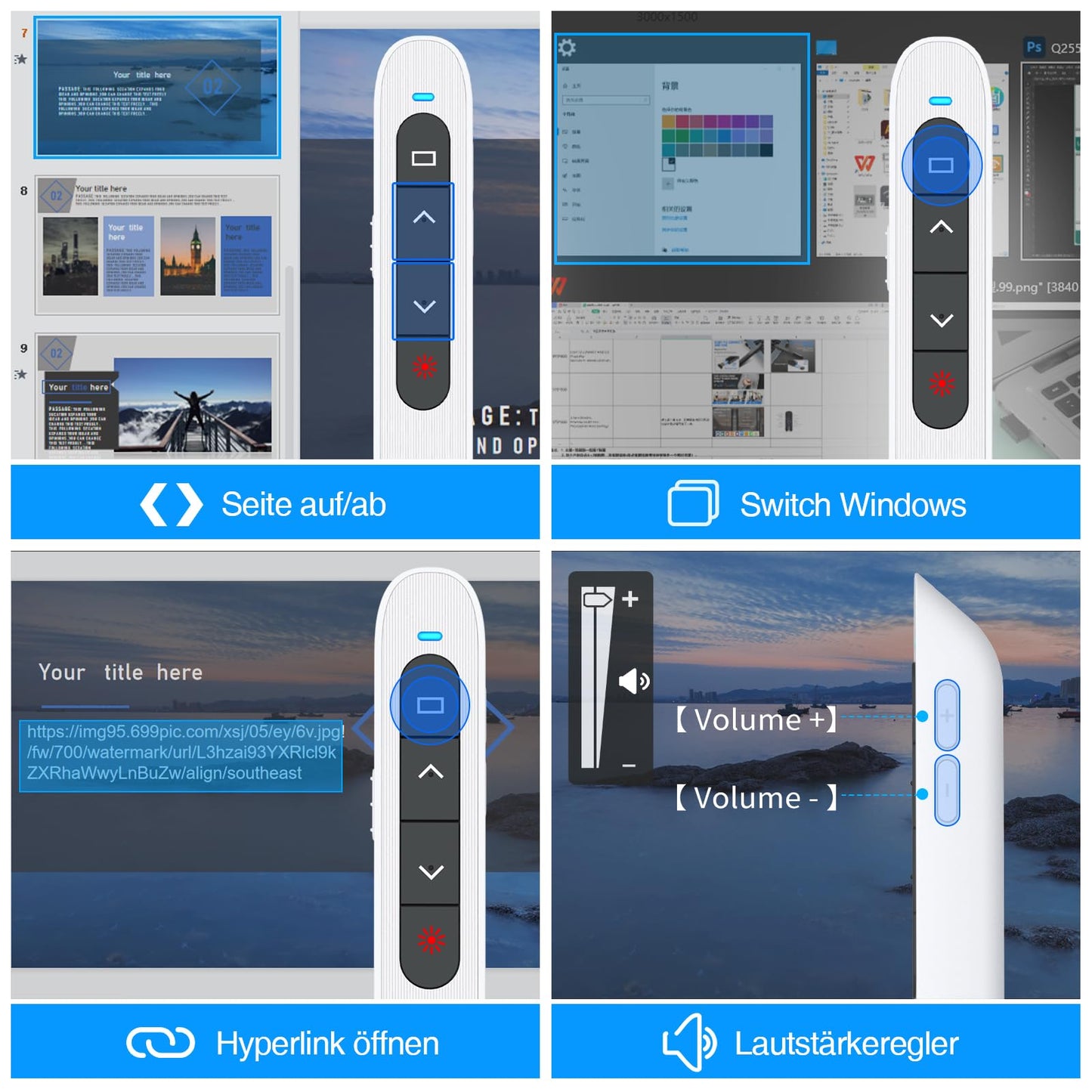 HELLCOOL USB C Presenter, 2.4 GHz Kabellose Roter Laserpointer, Hyperlink, Switch Windows, Lautstärkeregelung, 2 Wochen Spieldauer, Batterieanzeige, Präsentation für Windows 7/10/11, Macbook