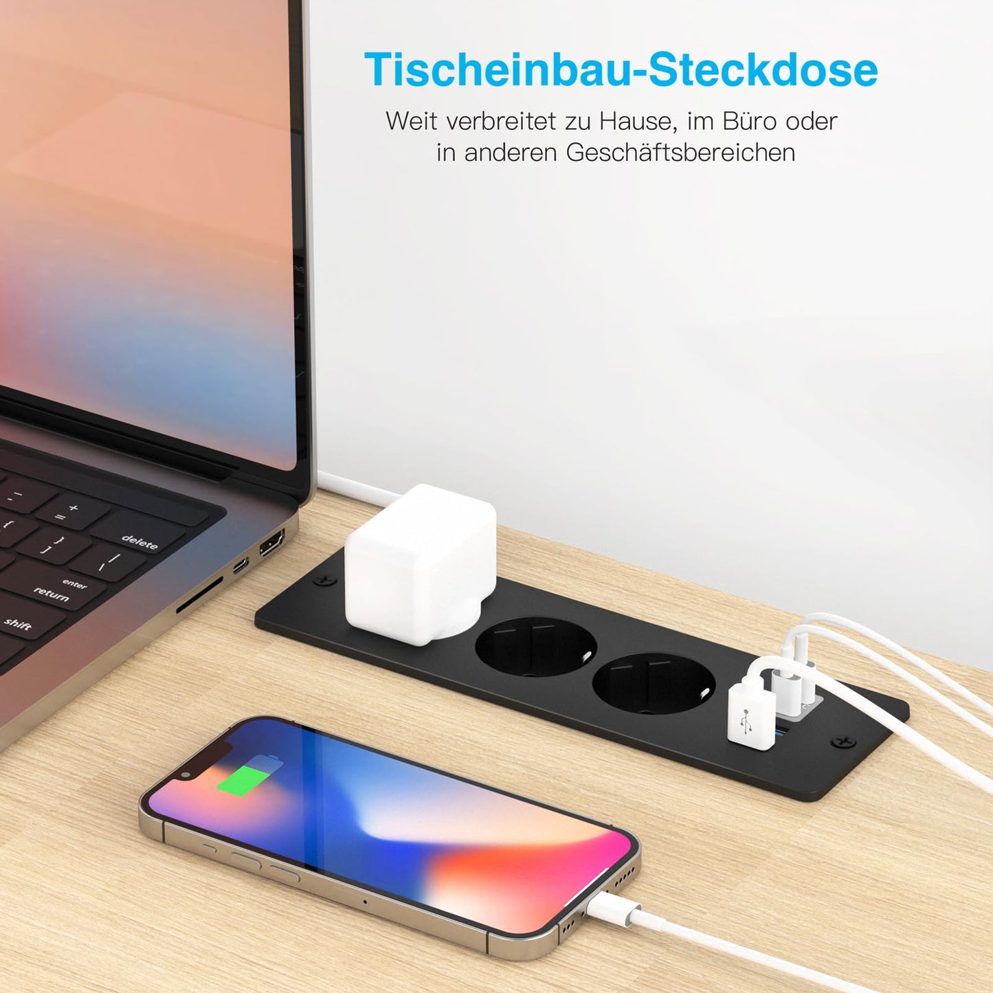 Tischplatte Steckdose mit USB C, 3 Fach Einbausteckdose mit 2m Kabel, Tischsteckdose Steckdosenleiste Mehrfachsteckdose für Konferenztisch, Arbeitsplatte, Sofatisch