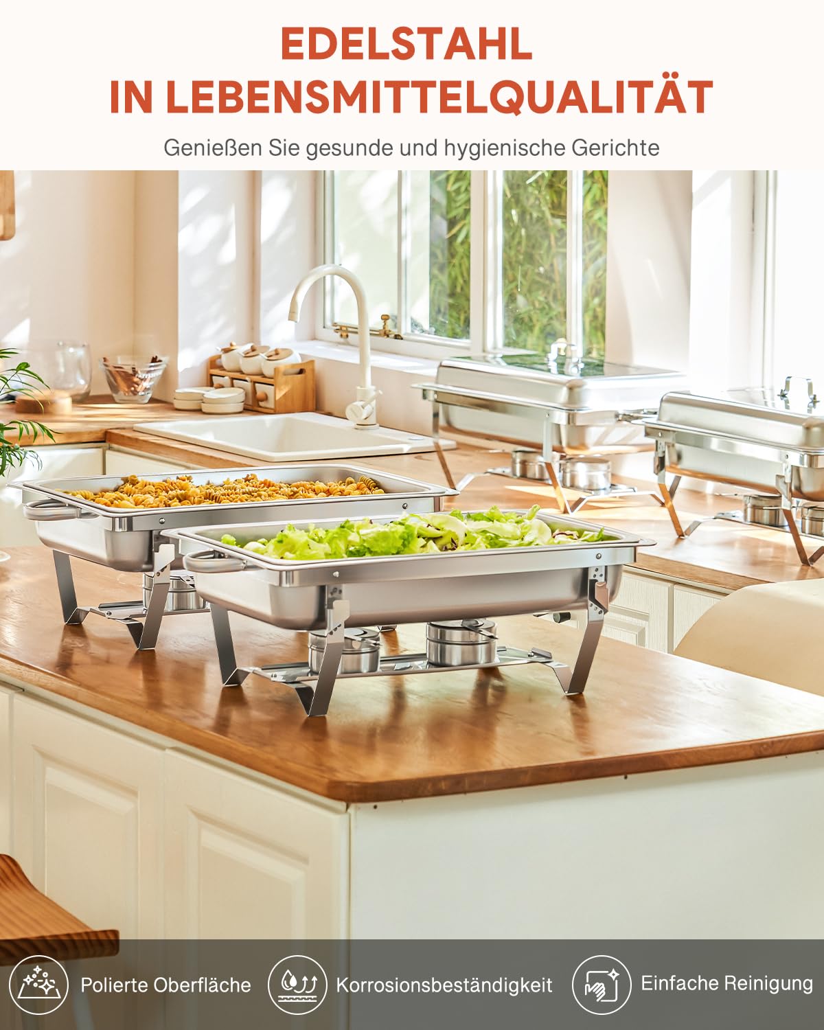 Wilprep Chafing Dish Edelstahl Buffet-Set Warmhaltebehälter Speisenwärmer Wärmebehälter Rechaud für Catering, Buffet und Party (4 Set x 9L)
