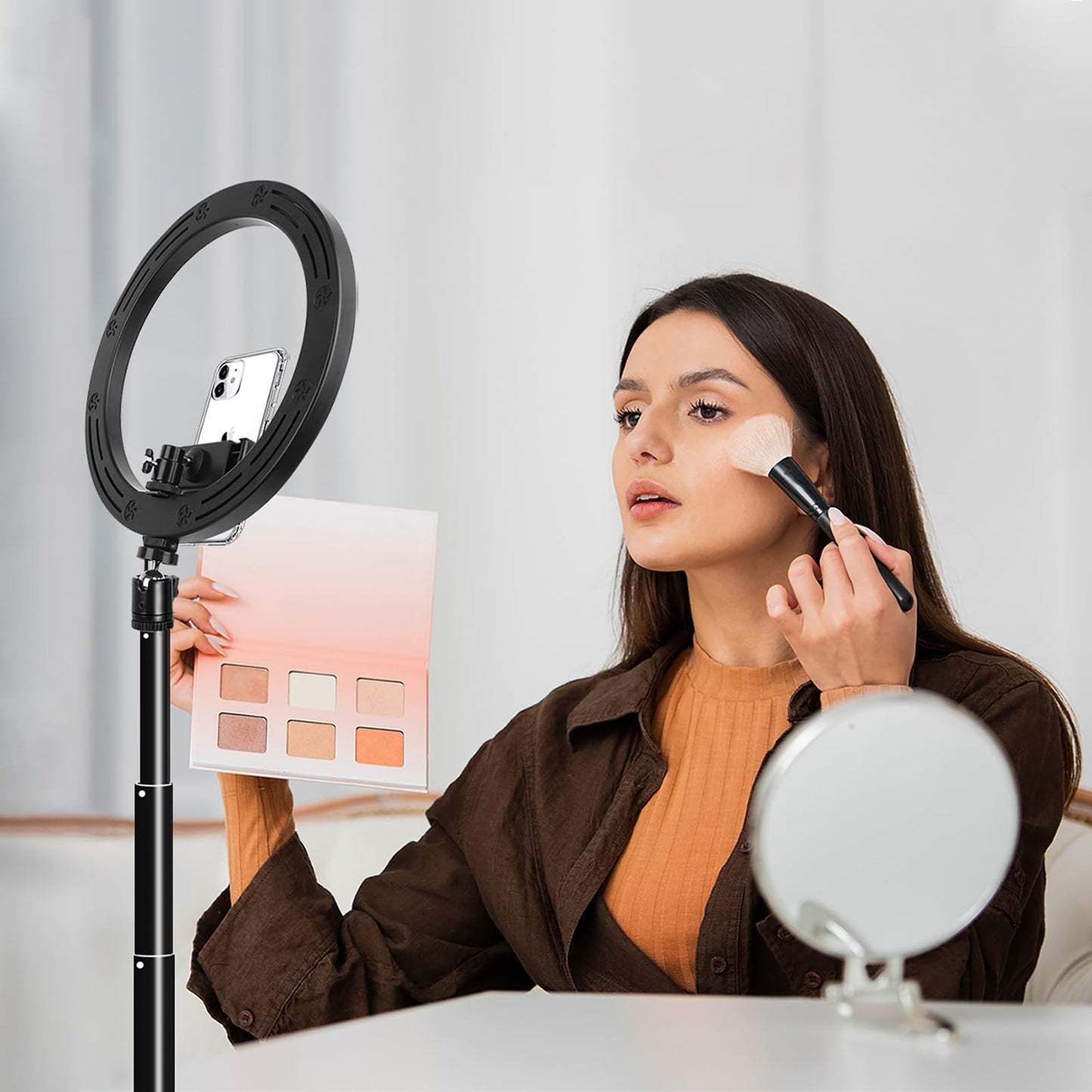 AIXPI 10 Zoll LED Ringlicht mit 59 Zoll Stativständer & Handyhalter, Dimmbare Tischringlicht für YouTube-Videoaufnahmen, Selfie, Live-Stream, Makeup/Fotografie Kompatibel mit Smartphone, USB