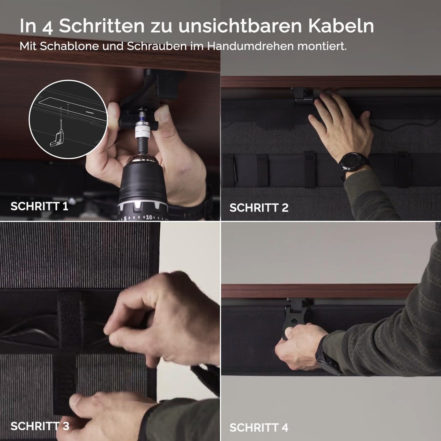 DESKSPACE® Kabelwanne Schreibtisch Kabelmanagement - Beidseitig Klappbarer Kabelkanal - Cable Organizer für den Schreibtisch - 94 cm (Schwarz)