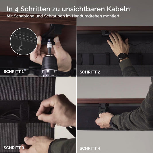 DESKSPACE® Kabelwanne Schreibtisch – Beidseitig Klappbarer Kabelkanal in Schwarz, 94 cm – Robuster Cable Organizer für Büro & Homeoffice