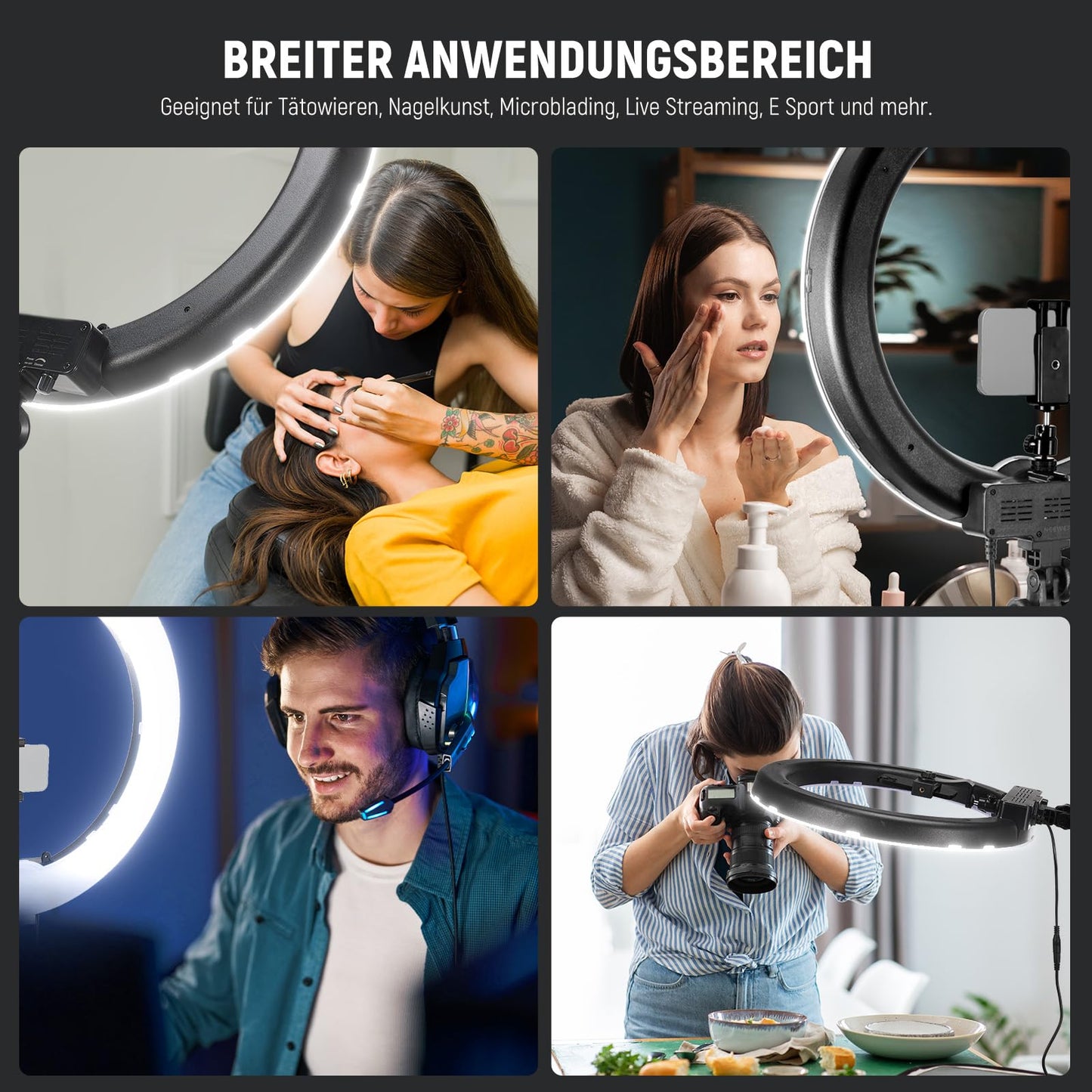 NEEWER Ringlicht mit Stativ Set: 18 Zoll/45cm Außen 55W 5600K Dimmbare LED Ringleuchte mit Bluetooth Fernbedienung für Handy/Kamera für YouTube TikTok Self Porträt Foto, Tätowierer, Make up, Salons