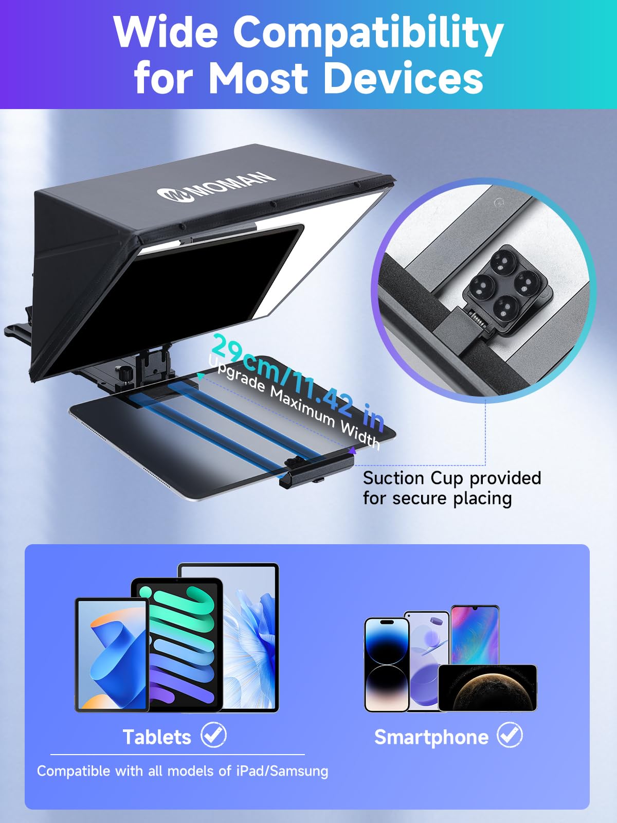 Moman MT16 Teleprompter 16 Zoll – Professioneller Video-Prompter für iPad, Tablet & Smartphone mit App-Steuerung und Fernbedienung für DSLR/Videokameras