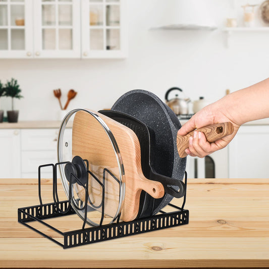 Toplife Topfdeckelhalter, Deckelhalter Schublade für Topfdeckel, Schneidebretter und Pfannen mit 7 verstellbaren Fächern, Topfdeckel Aufbewahrung, Schwarz