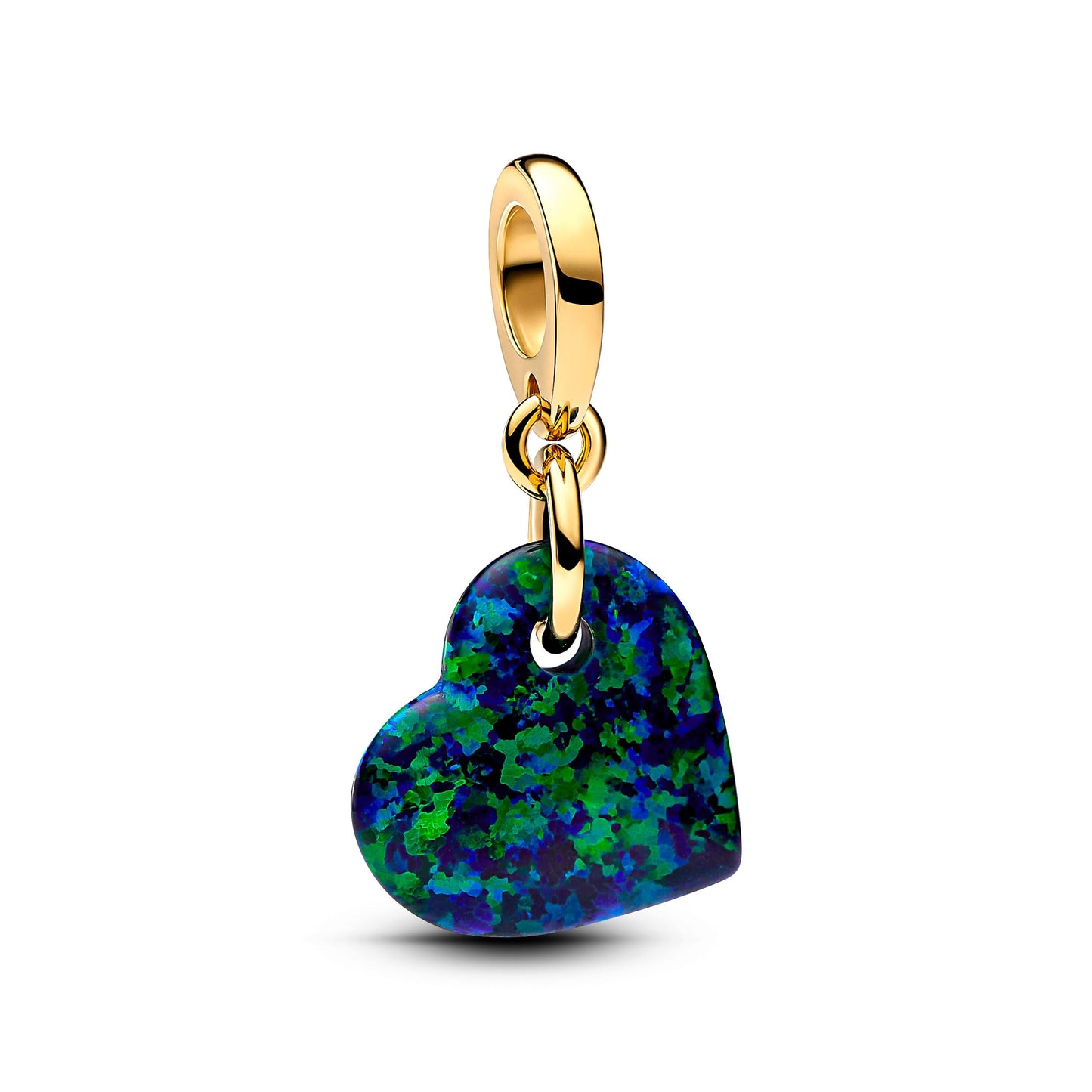 PANDORA Moments Schillerndes Grünes Herz Charm-Anhänger aus Sterling Silber mit vergoldeter Metalllegierung und künstlichem Opal, Kompatibel Moments Armbändern, 763348C01