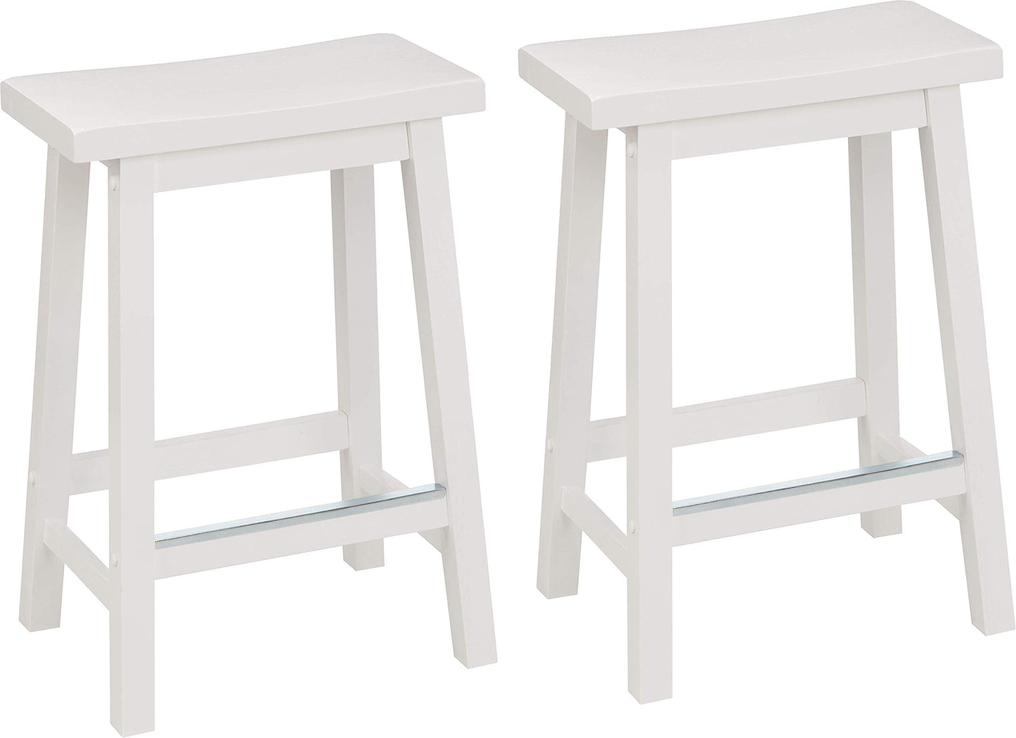 Amazon Basics Hocker für Küchentheke, Sitzfläche aus Massivholz, 61 cm hoch, Weiß, 2 Stück