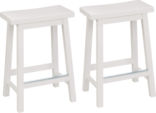 Amazon Basics Hocker für Küchentheke, Sitzfläche aus Massivholz, 61 cm hoch, Weiß, 2 Stück