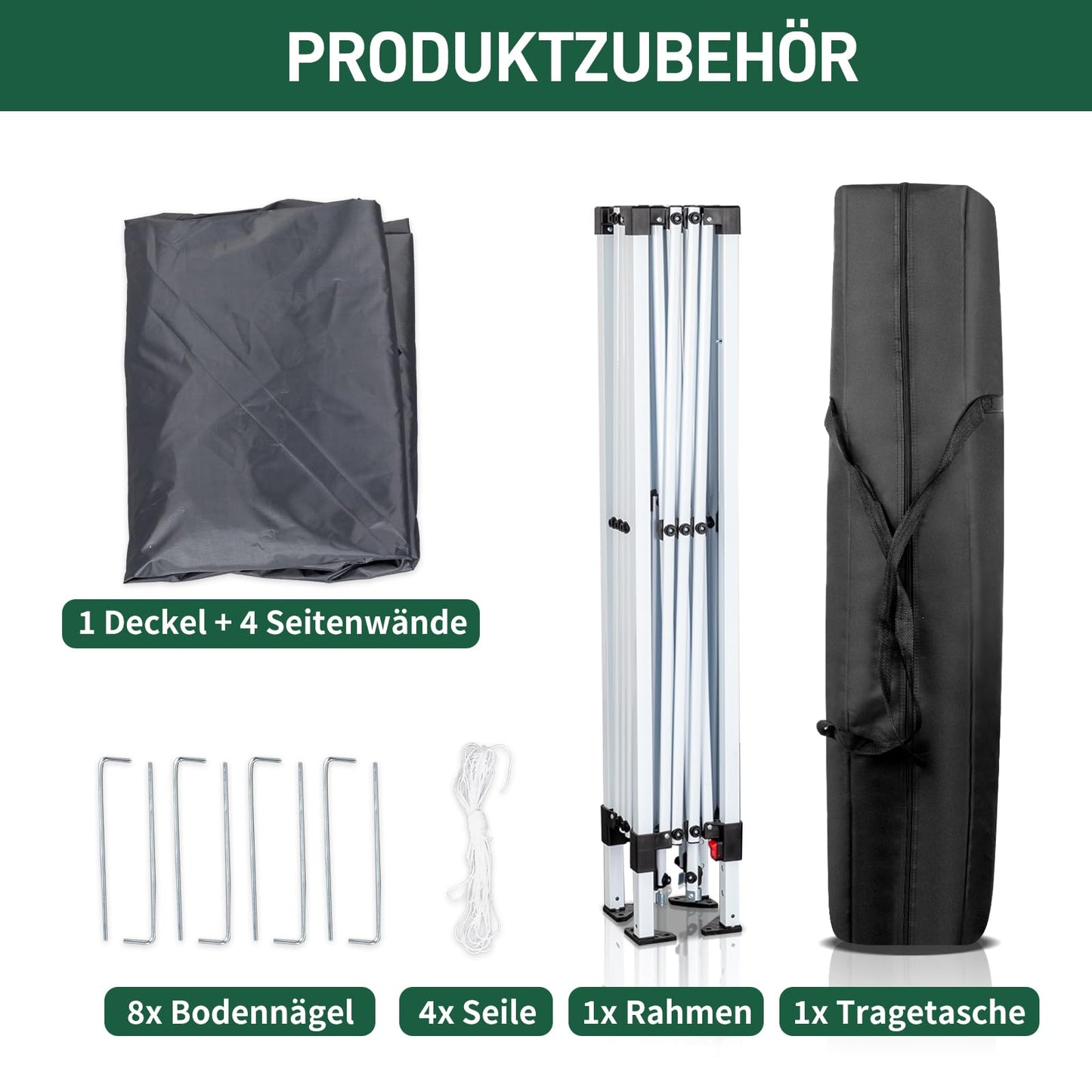 Bonnlo Pop Up Gazebo mit Seiten Einfaches EIN-Personen-Setup Sofortige Outdoor-Vordach Falten Garten Gazebo Partyzelt (2x2m, grau)