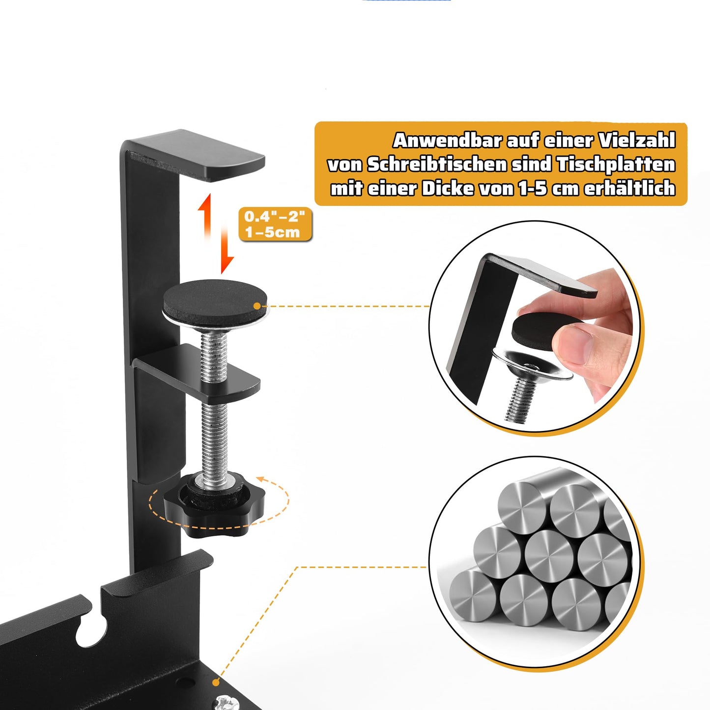 Kabelkanal Schreibtisch Ohne Bohren, HQQNUO Schwarz Einziehbarer 30.5-55cm Kabelmanagement Schreibtisch, Verstellbarer Metall Kabelhalter Kabel Organizer für Home Office Cable Management Under Desk