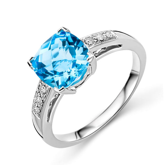 Miore Damen Verlobungsring aus 9KT (375) Weißgold mit Topas 2.59 ct und Diamant Brillanten 0.06 ct