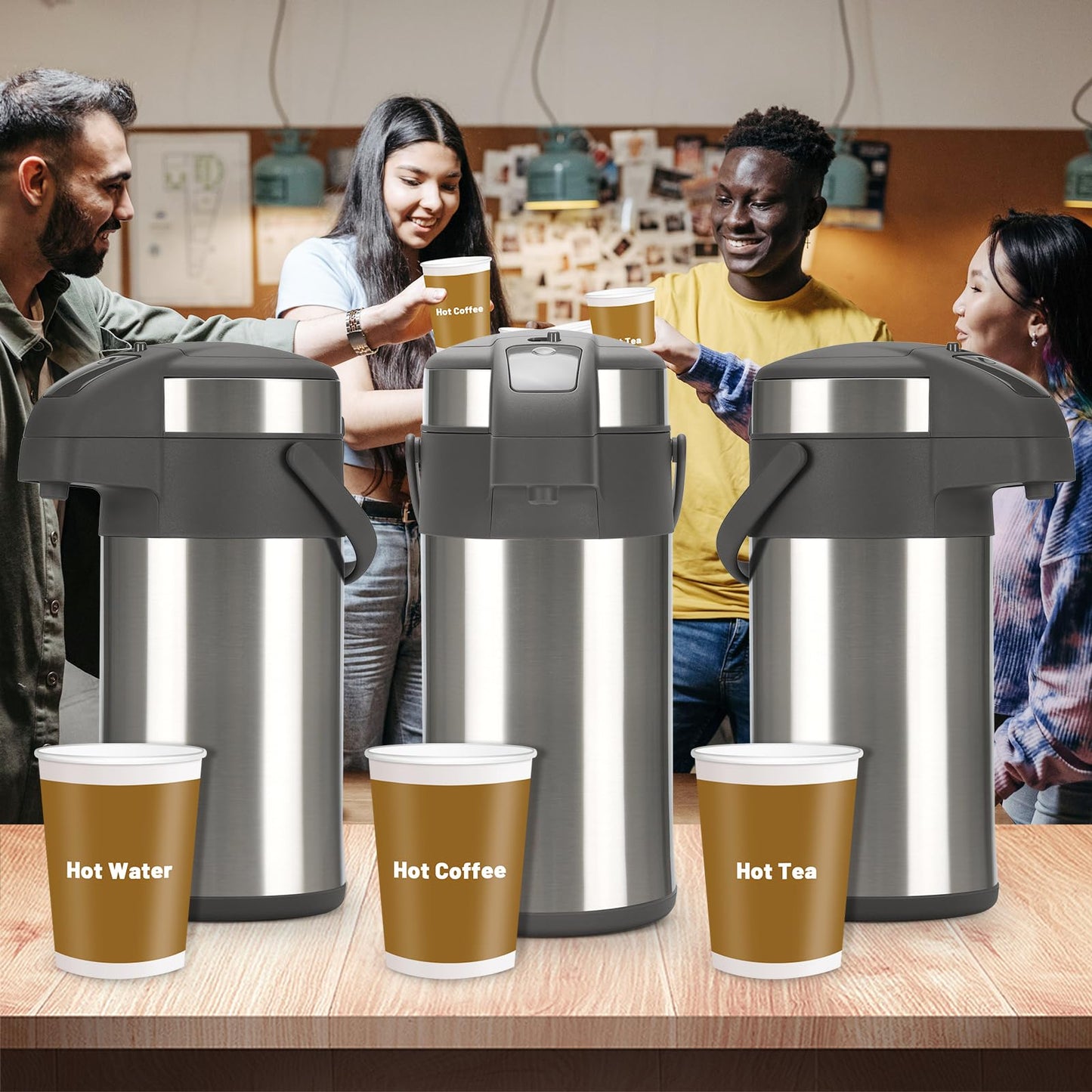 Titel: Olerd 4-Liter Pumpthermoskanne, Silber, Edelstahl-Doppelwand mit Vakuumisolierung, Kaffeespender mit Pumpmechanik für Warm und Kalt