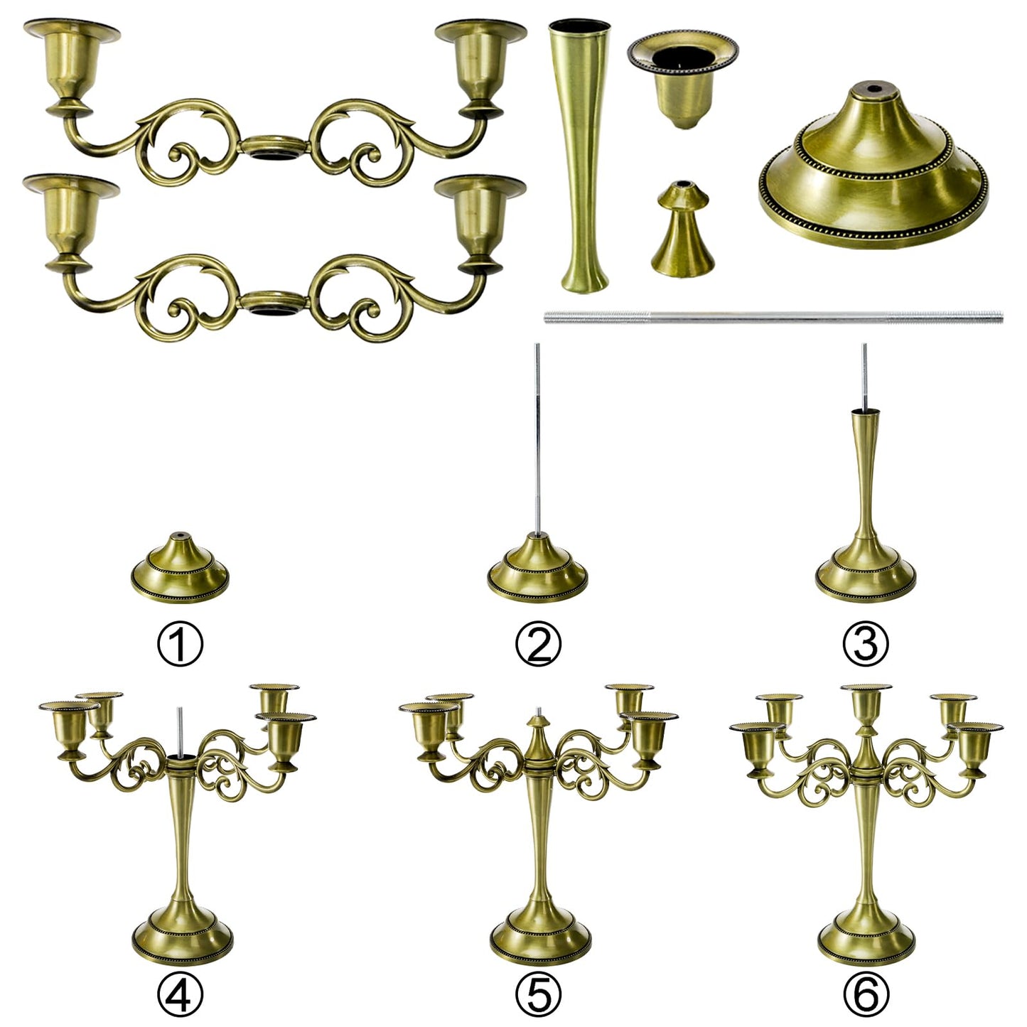 YOUEON 5 Arm Kerzenständer, 26,5 cm Antike Bronze Kerzenhalter Bronze Kandelaber Kerzenhalter für 2,5 cm Durchmesser Stumpenkerzen, Kegelkerzenhalter, Kandelaber Dekoration, Hochzeit