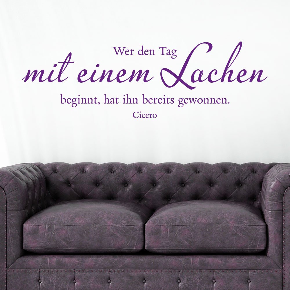 KLEBEHELD® Wandtattoo Wer den Tag mit einem Lachen beginnt... | Spruch Cicero | Farbe schwarz, Größe 80x25cm