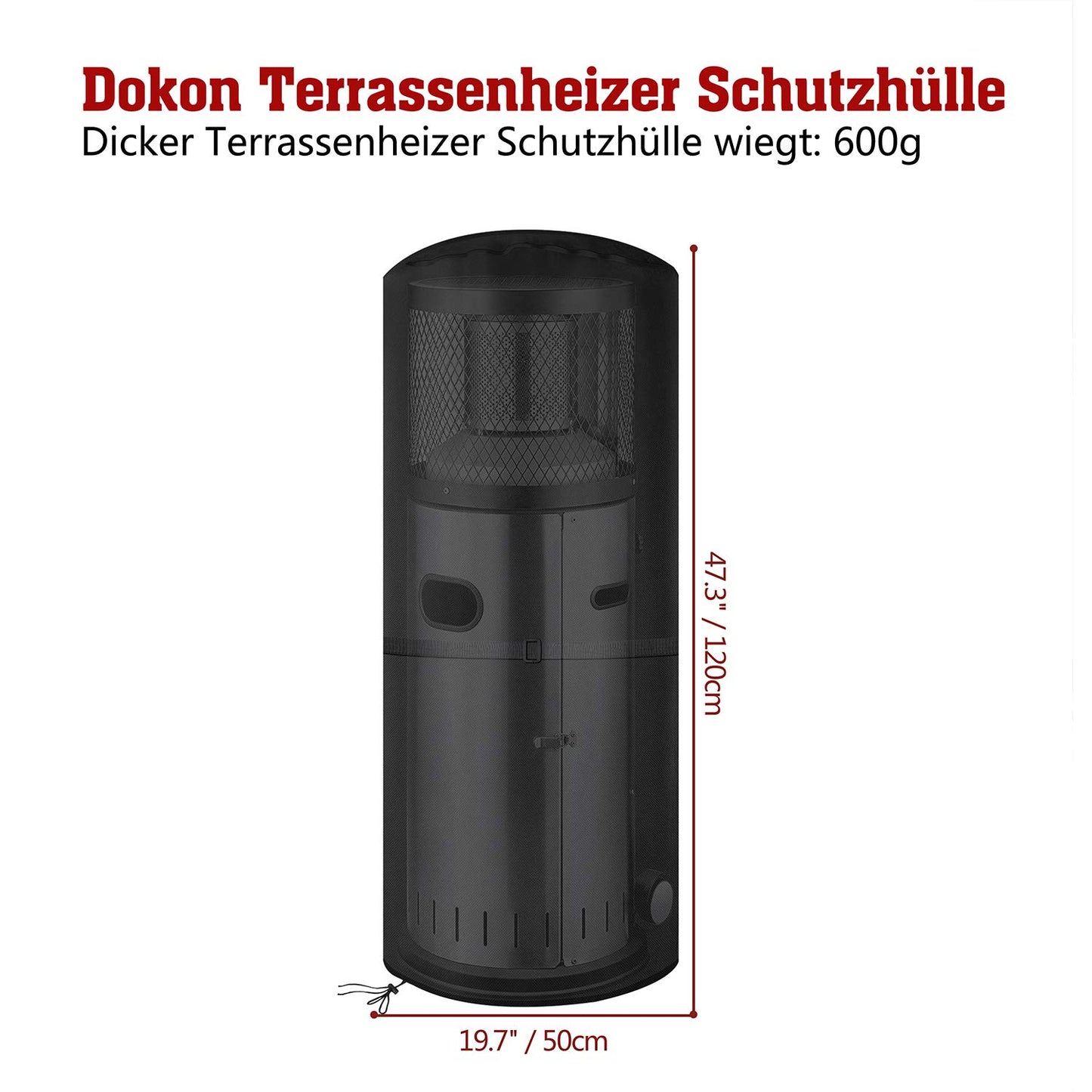 Dokon Wetterschutzhülle für Enders Polo 2.0 Terrassenheizer, Heizpilz, Reißfest 600D Oxford Gewebe Wasserdicht, Winddicht, UV-Beständiges, Heizstrahler Abdeckung, Outdoor (50x50x120cm) - Schwarz