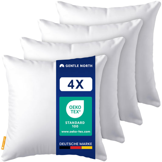 Gentle North Kopfkissen (45x45 cm groß) - 4er Set Kissen für Bett und als Dekokissen - Mit Reißverschluss für Füllung - Sofakissen - Zierkissen für Couch und Sofa - Ökotex - Waschbar bis 60° - Weiß