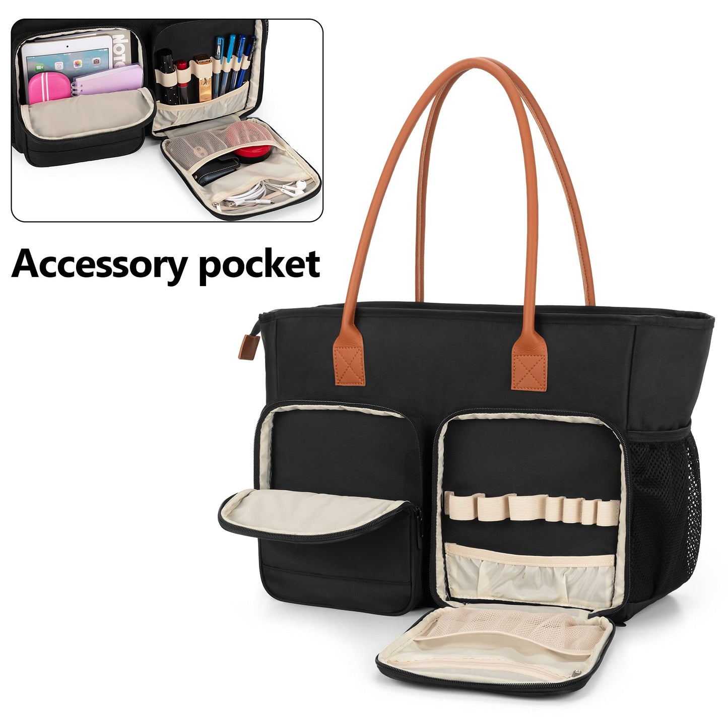 CURMIO Lehrertasche, Tragbare Aktentaschen mit Gepolsterte Laptop Fach, Lehrer-Arbeitstasche für Frauen, Ideal für Lehrer, Pädagogen, Schwarz (LEERE TASCHE)