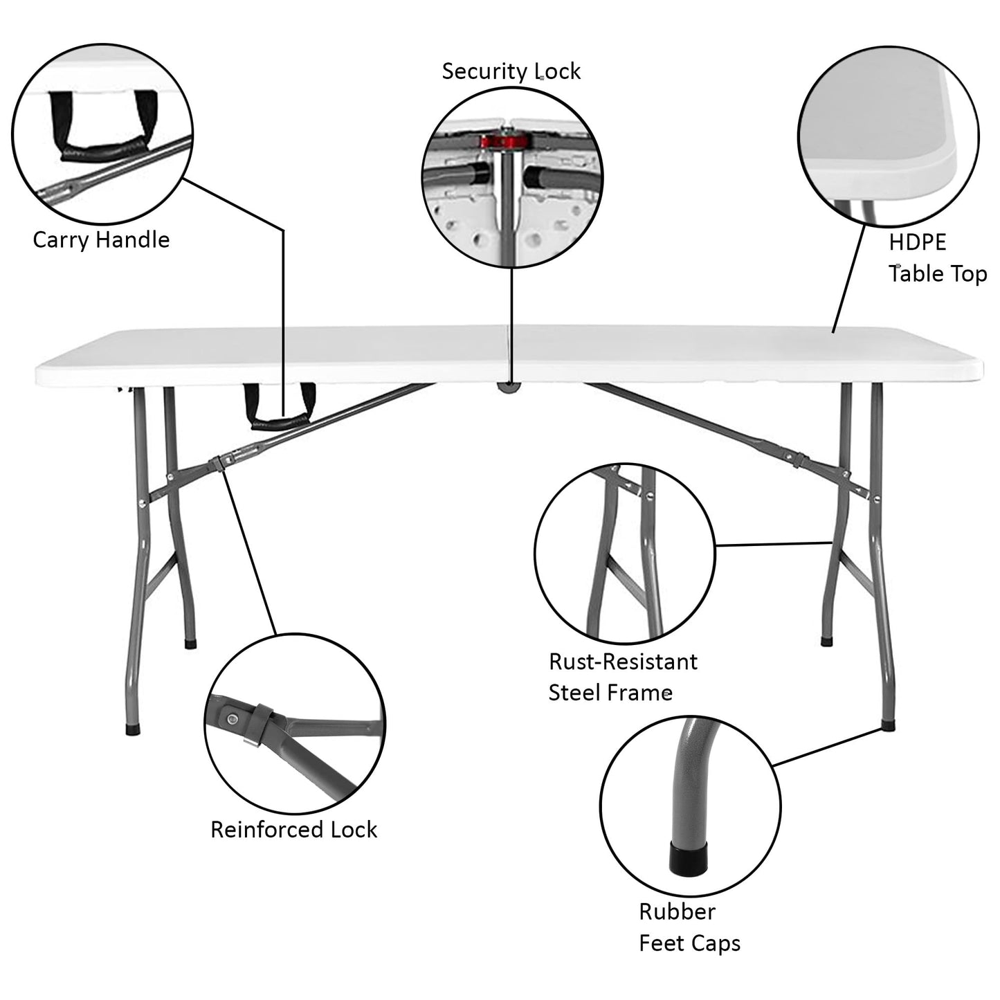 Home Discount Klapptisch, 4 ft, 5 ft oder 6 ft, 152 cm, Weiß