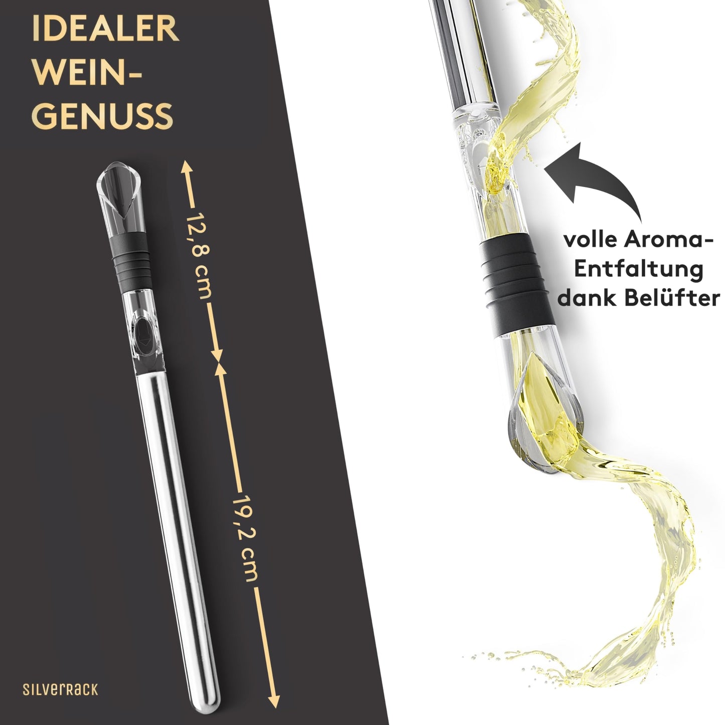 SilverRack Weinkühler Stab mit Ausgießer - Kühlstab für Weinflaschen aus Edelstahl - Wine Chiller Stick - Weinkühlstab Geschenkset - Weinstab Kühler mit Weinausgießer Set - Flaschenkühler