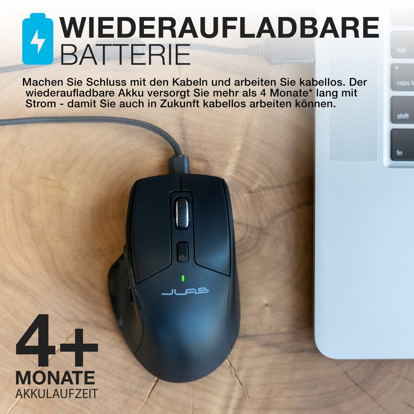 JLab JBuds Maus kabellos, Bluetooth Maus/Funkmaus wiederaufladbar - Wireless Silent Mouse, Tri Mode 5,2/5,2+2,4Ghz mit USB-Dongle - Ergonomische kabellose Maus für iPad, PC, Computer, Laptop, Tablet