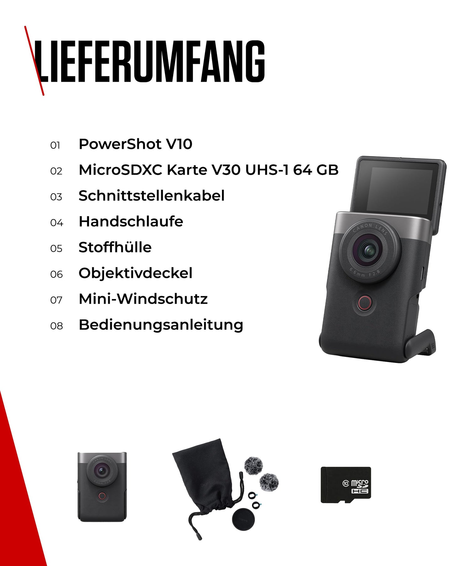Canon PowerShot V10 Vlogging Starter Kit Kompaktkamera Digitalkamera silber (Weitwinkel Objektiv, 4k Kamera Videokamera, klappbares Touch-Display, Stereo-Mikrofon, Stativ, Streaming, Content Creation)