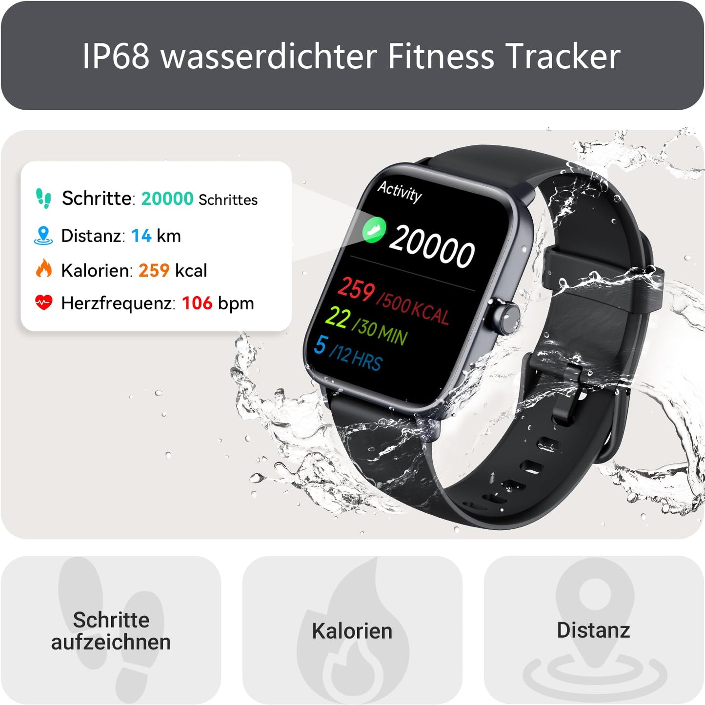 Gydom Smartwatch Herren mit Telefonfunktion Alexa Integriert 1.8" Damen Fitnessuhr 100+ Sportmodi, SpO2, Herzfrequenz, Stress, Schlafmonitor,100 Zifferblätter IP68 Wasserdicht für Android IOS