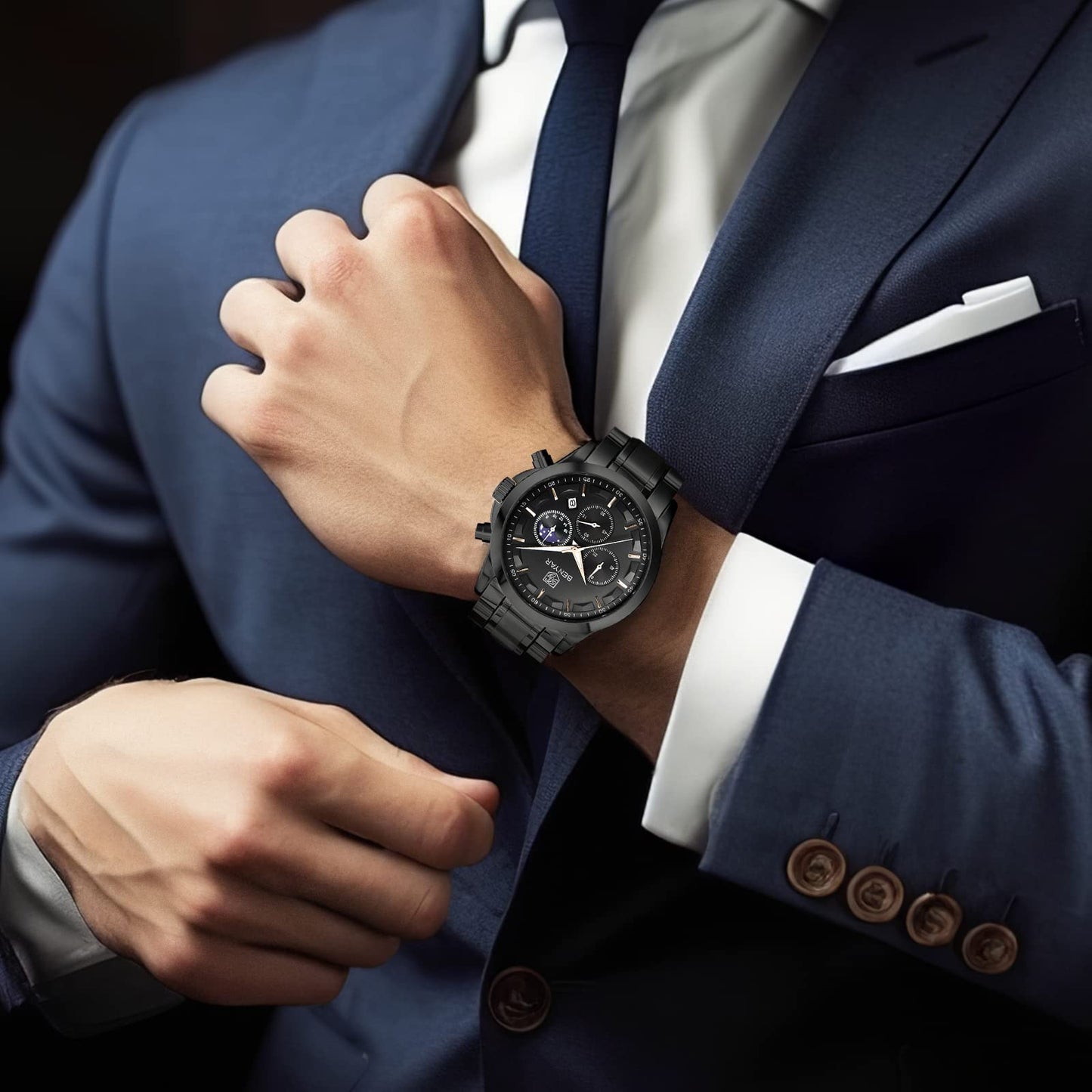BY BENYAR Uhren Herren Edelstahl Armbanduhr Herren Chronograph Analog Quarz Wasserdicht Herrenuhr Leuchtende Datum Mode Lässig Business-Kleid Uhren Elegantes Geschenk fur Männer