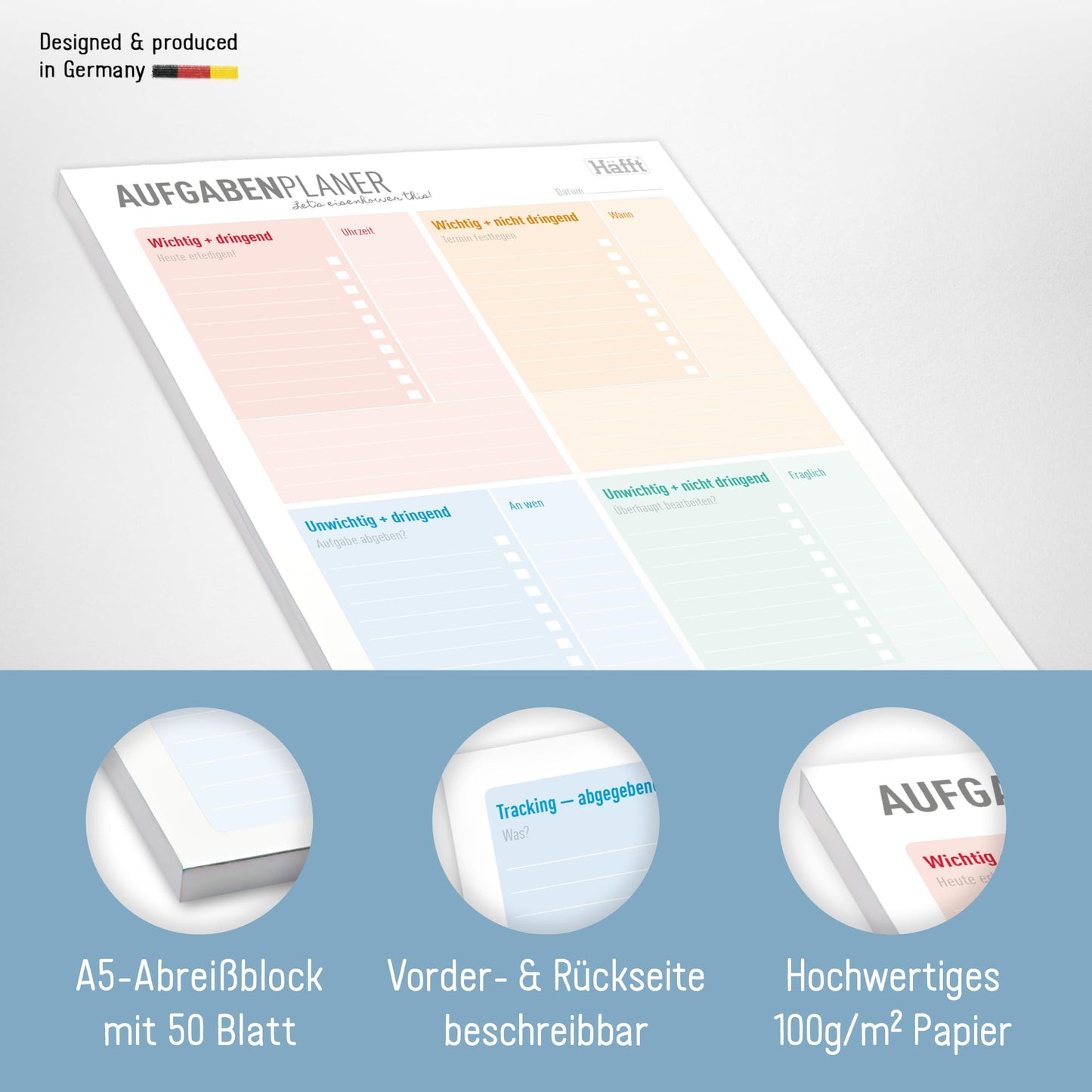 A5 To-do-Listen Block, 50 Blatt | Aufgabenblock nach Eisenhower-Prinzip inkl. Notizblock auf der Rückseite von Trendstuff by Häfft | nachhaltig & klimaneutral