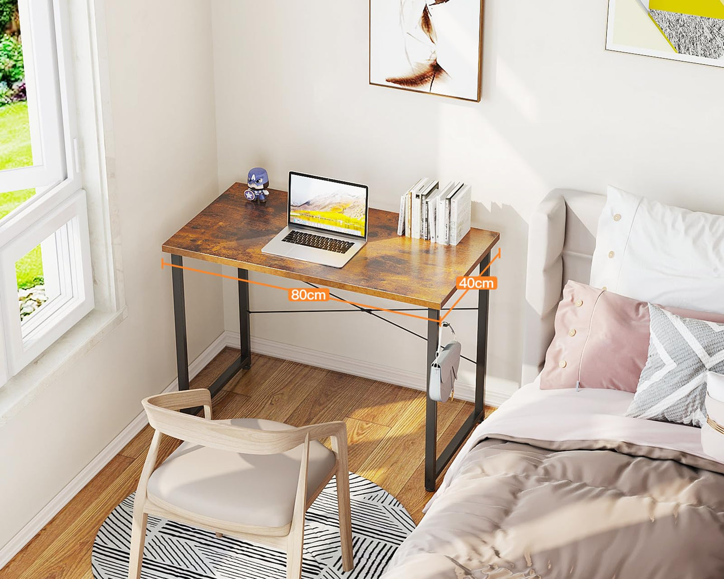 ODK Kleiner Schreibtisch 80 x 40 cm, Brauner Bürotisch mit Minimalistischem Design, Stabil für Homeoffice