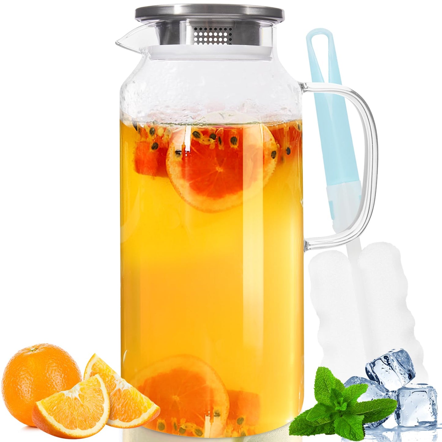 Yirilan 2 Liter 71 Unzen Karaffe,Glaskaraffe,Glaskanne,Wasserkaraffe mit Deckel,Karaffe Glas mit Deckel,Wasserkrug,Glaskrug,Wasser Karaffen