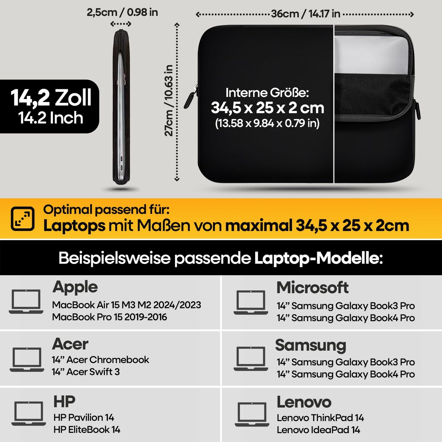 Sidorenko Laptop Tasche für 14-14,2 Zoll - Universal Notebooktasche Schutzhülle - Laptoptasche aus Neopren, PC Computer Hülle Sleeve Case Etui, Rosa/Schwarz
