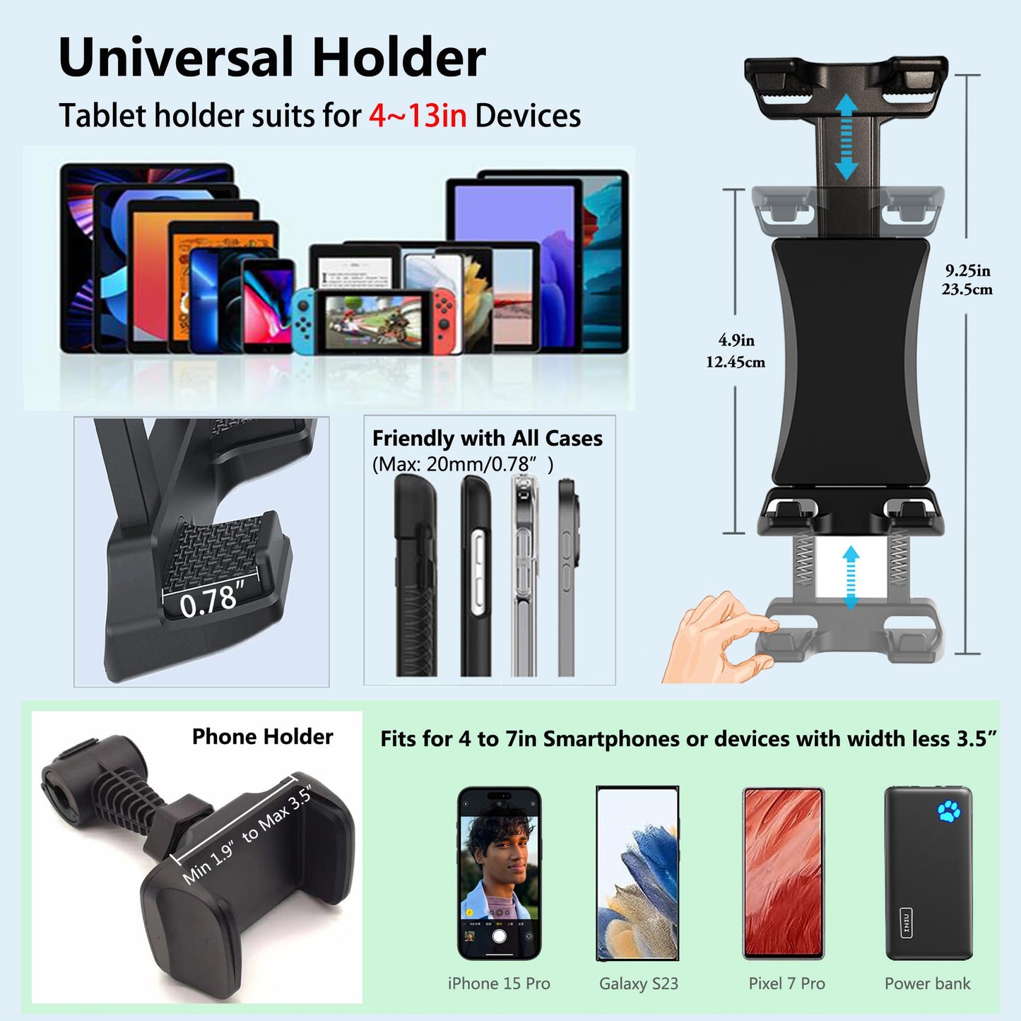 Peastrex Ipad und Telefon Stativ 73" Schwanenhals Tablet Bodenständer Halterung mit Fernbedienung für 3,5 bis 15in Tablets iPhones, iPad Pro Air Mini 12,9 11 10,5, Galaxy Tab S9 Ultra 14,6", Surface