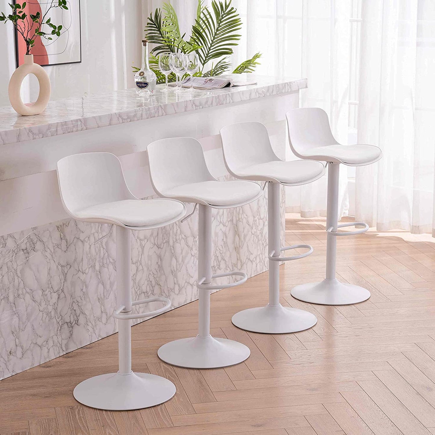 YOUNIKE Barhocker Weiß Barstühle 2er Set, Bar Stool Höhenverstellbar Drehstuhl, Küchenstühle Tresenstuhl mit Rückenlehne, Hohe Barhocker für Bartheke Küche