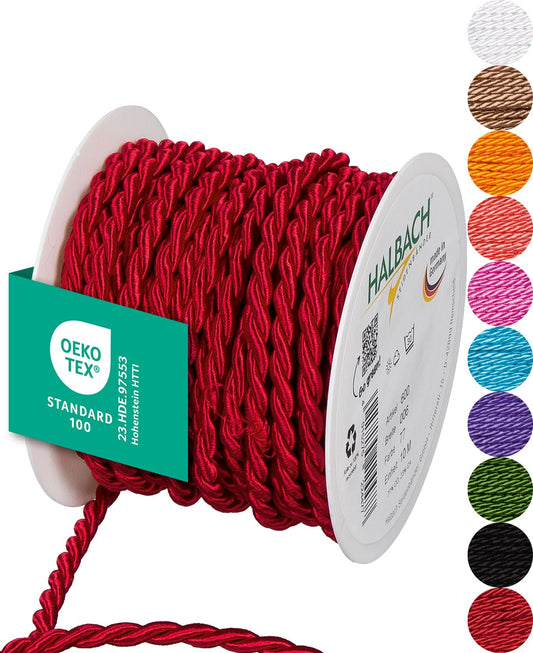 Halbach Seidenbänder Premium Kordel (rot) | Breite 6mm Länge 10m | Made in Germany & Öko-Tex Zertifiziert | glänzende Satinkordel aus Acetat