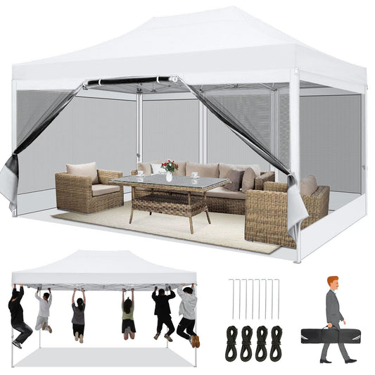 COBIZI Faltpavillon 3x4,5 Pavillon 3x4,5m Wasserdicht Stabil, Partyzelt Faltbar mit 4 Seitenwänden Moskitonetz Pop Up Gartenpavillon Anti-UV für Garten, Weiß
