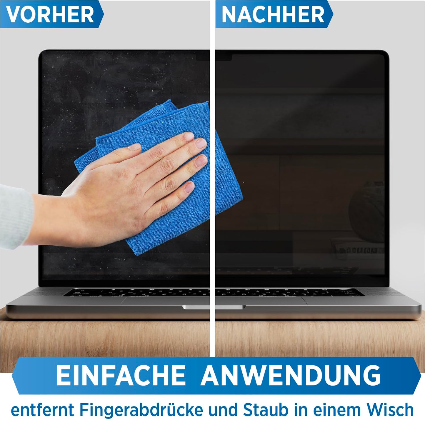 PRINOX Bildschirmreiniger Set 250ml mit Mikrofasertuch und Pinsel - Display Reiniger für Handy, Laptop und TV Displays (LCD, LED, OLED, QLED, TFT) gegen Fettflecken und Fingerabdrücke