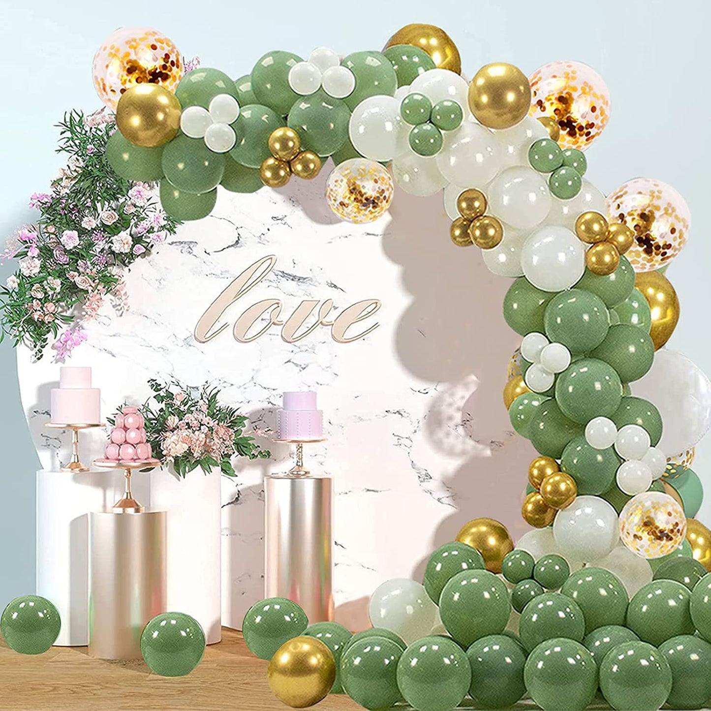 Ballon Girlande Grün,152 Stück Luftballon Girlande Grün mit Avocado Grüne Ballons Olive Grün Gold Ballons,Sage Green Ballon Set für Baby Shower Babyparty Geburtstag Party Hochzeit Deko