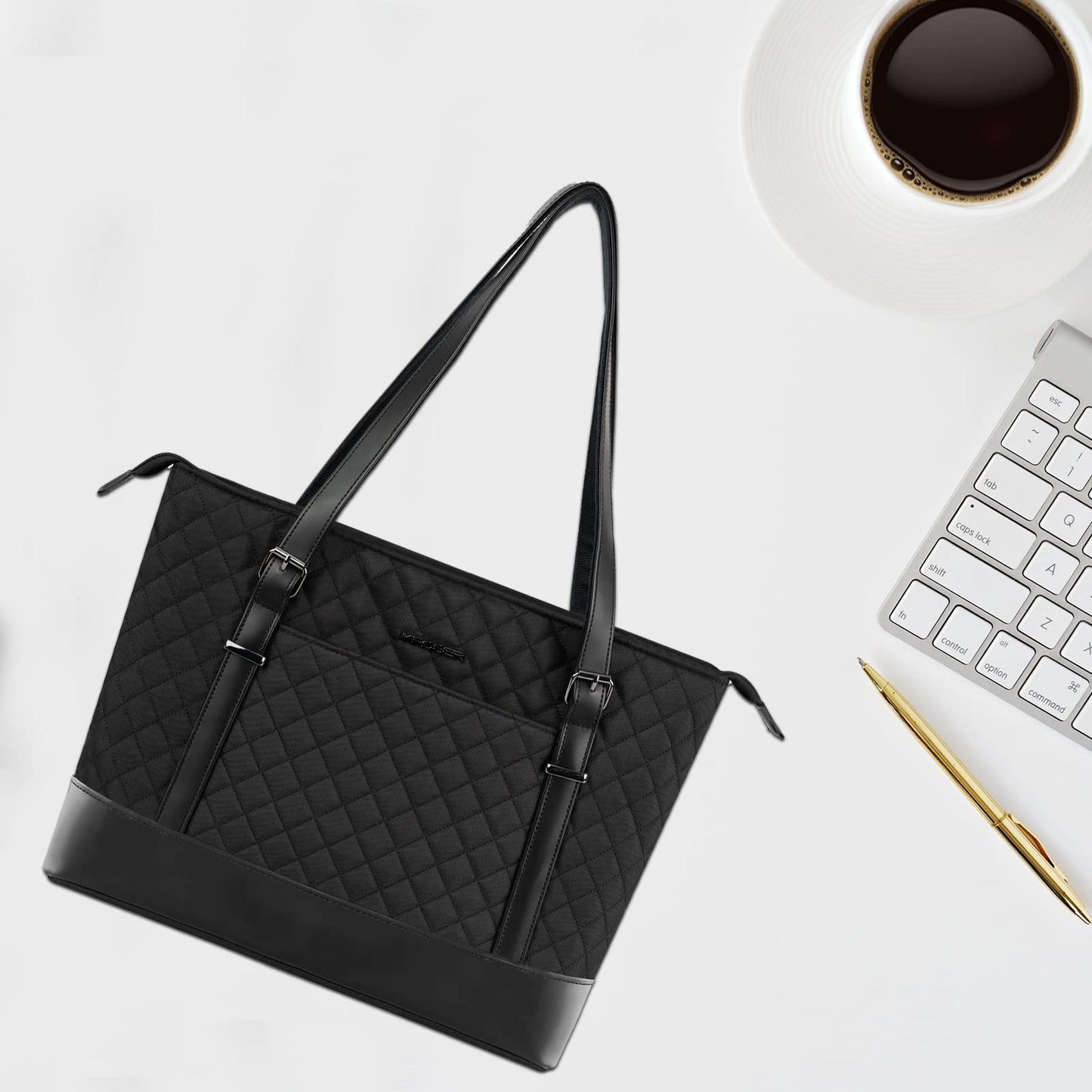 KROSER Laptop Damen Handtasche Schwarz Elegant Laptop Tasche 15,6 Zoll Große Leichte Tote Bag für Business/Schule/Reisen-MEHRWEG