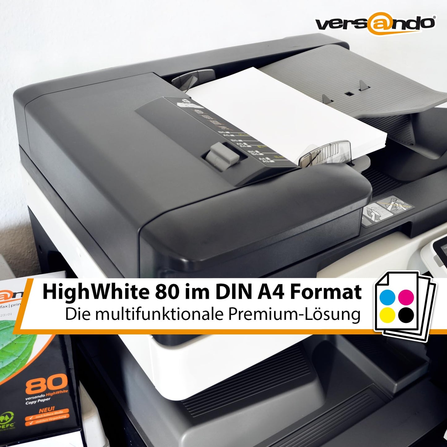 versando 5.000 Blatt Druckerpapier A4 hochweiß CIE161 Premium Kopierpapier (10x 500 Blatt HighWhite 80) strahlende Farben, klare Schrift, PEFC zertifiziert