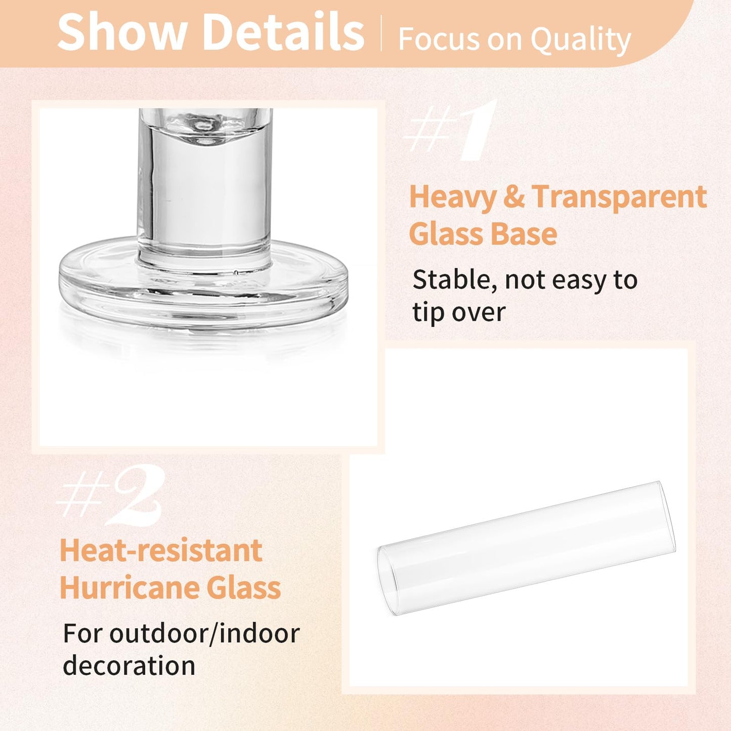 NUPTIO Glaszylinder für Kerzen Kerzenhalter Klarglas - Satz von 2 Kerzenständer Stabkerzen Stabkerzenhalter Groß Bodenlosen Zylinder Schatten Hochzeit Party Tisch Tafelaufsatz Dekor