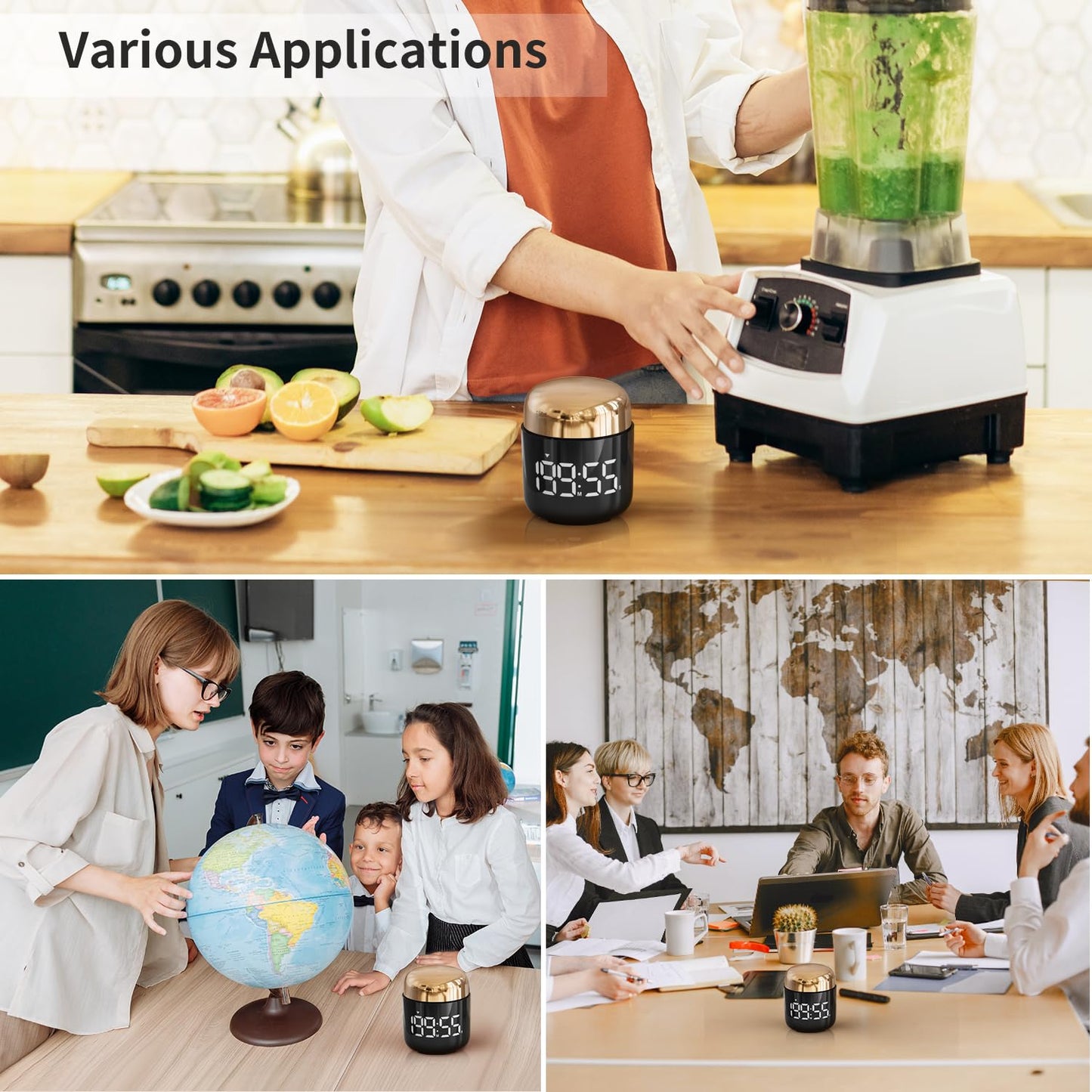 MeesMeek Digitaler Küchentimer mit großer LED-Anzeige Countdown-Timer mit Einstellbarer Lautstärke für Kochen und Lehrzeit für Kinder und Lehrer. (Schwarz) (Golden)