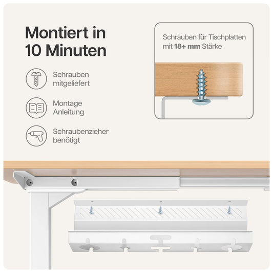 Kabelkanal Schreibtisch Weiß 2er Set - Edelstahl Kabelmanagement Schreibtisch Kabelkanal mit 5 Kabelausschnitten - Einfach zu Installierender Kabel-Organizer - Kabelhalter von Desktronic