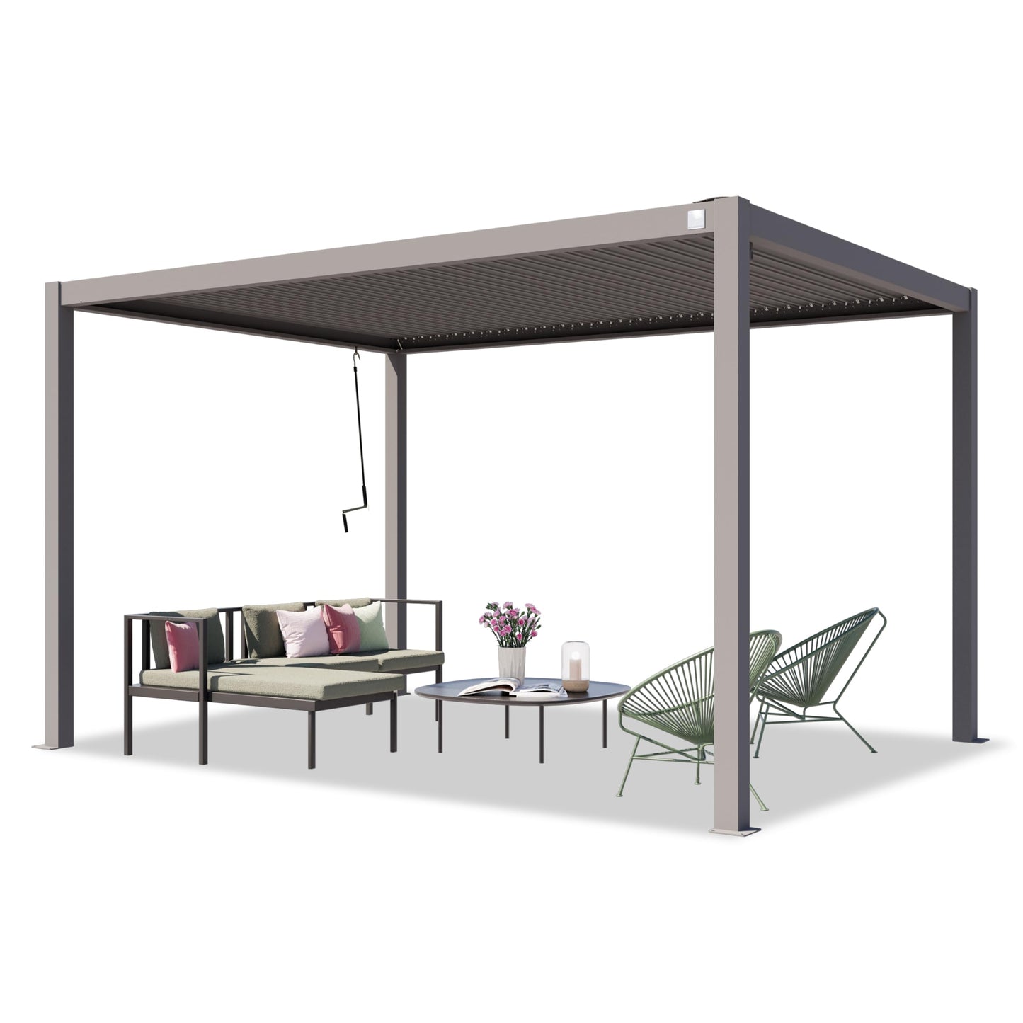 PRIMEYARD Pergola 3x4 m Aluminium-Pfosten mit Lamellendach aus Stahl graue Terrassenüberdachung