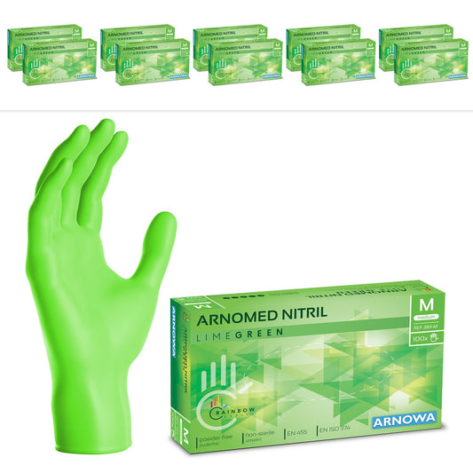 2000 Stück ARNOMED Einweghandschuhe Grün, Einmalhandschuhe M, Nitril Handschuhe Einweg, Nitrilhandschuhe puderfrei, Gummihandschuhe Einweg, Schutzhandschuhe
