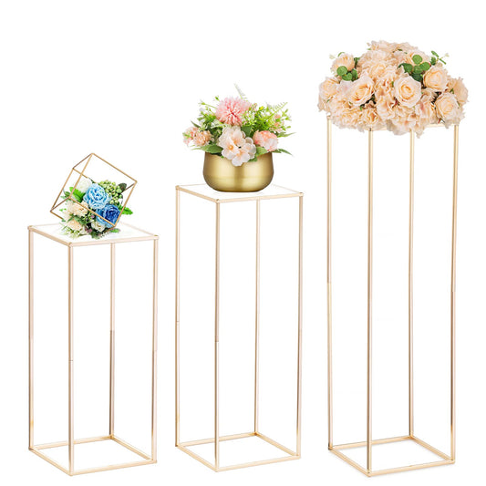 Nuptio Gold Hochzeit Tafelaufsätze für Tische mit Acrylplatte - 3 Stück Hohe Goldene Vase für Tafelaufsätze Säule Blumenständer für Hochzeiten Partei Nach Hause Dekorationen (60cm/80cm/100cm)