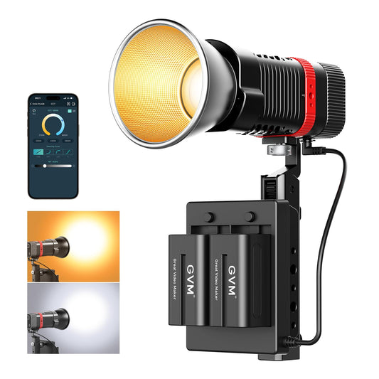 GVM 60W LED Videolicht mit Akku, APP-Steuerung COB Studiolicht LED, 2700K-6800K LED Fotografie Dauerlicht für Film Studio Video YouTube, LED Videolampe mit 12 Lichteffekten, 49300Lux/0,5m Fotolicht