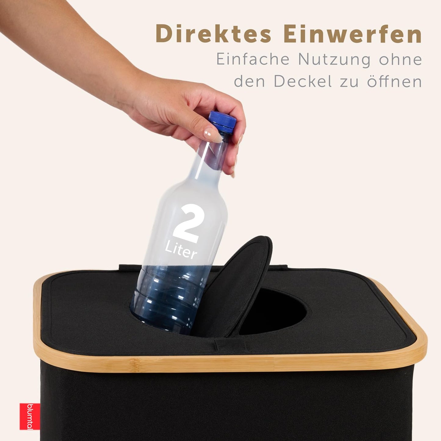 Blumtal Pflandflaschen Sammelbehälter 100L - Bambus Pfandflaschen Organizer mit Pfandflaschen Tasche - Pfandflaschen Behälter - Leergut Sammelbehälter mit Loch- Pfandflaschen Sammelbehälter Schwarz